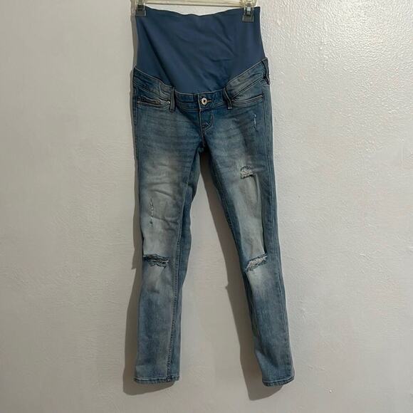 H&M Mama Light Wash Distressed Skinny High Rib Ankle Maternity Jeans Size 4 - Picture 1 of 7
